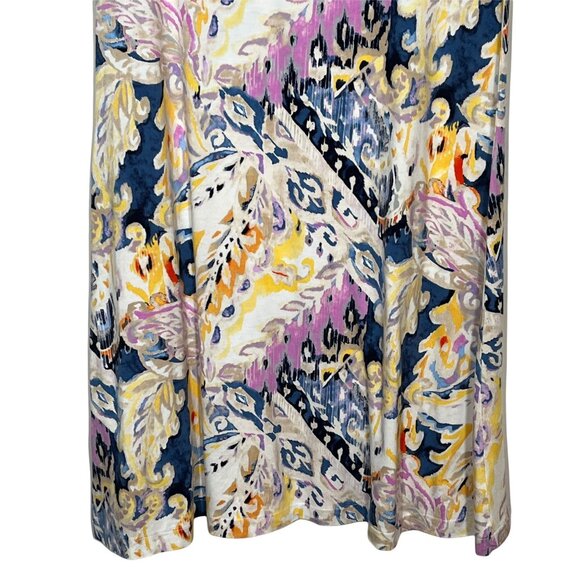 Chicos Abstract Paisley Dress Small Blue Yellow Short Sleeve Stretch - Picture 11 of 11